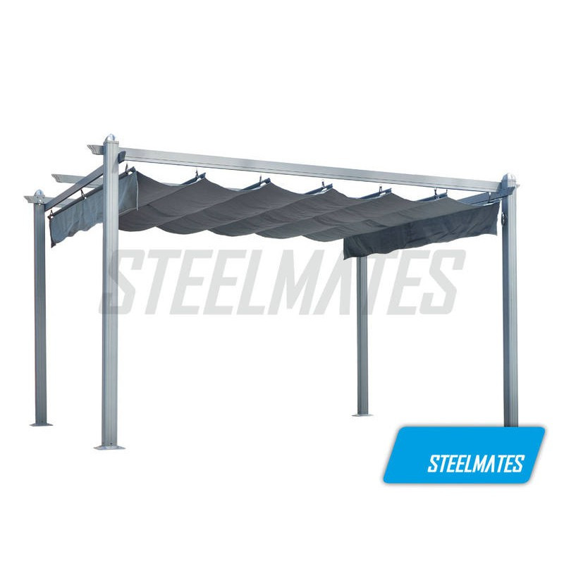 4m X 3m Pergola with Retractable Canopy Free Standing - Steelmates