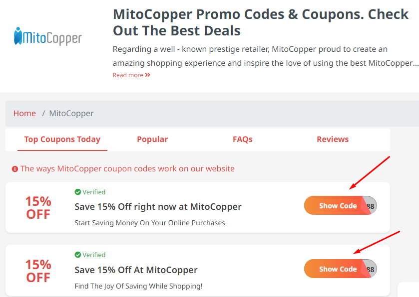 see all MitoCopper coupon codes on Couponupto.com  see all MitoCopper coupon codes on Couponupto.com