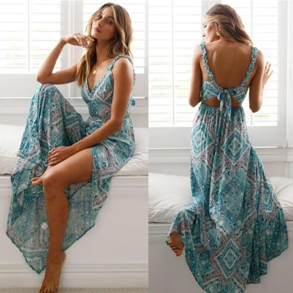 Boho Beach Hut Products - Bohemian Sexy Backless Maxi Dress