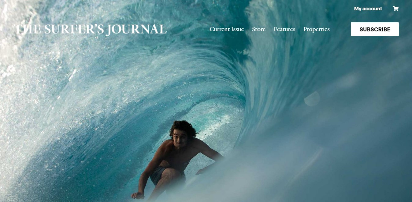 Surfers Journal website someone is surfing on the sea