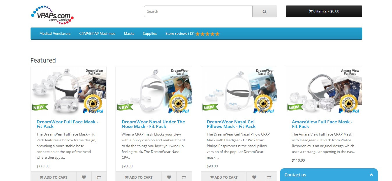 Vpaps.com Website Several masks and supplies