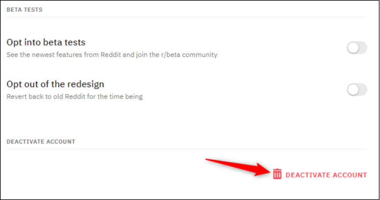 Click the red “Deactivate account” link at the bottom of the page