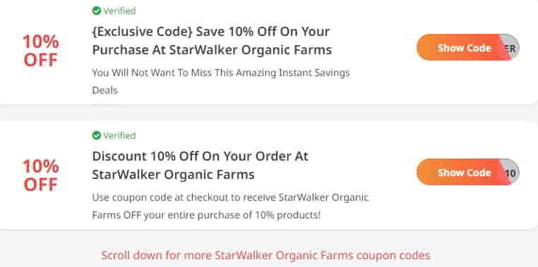 StarWalker Organic Farms discount codes