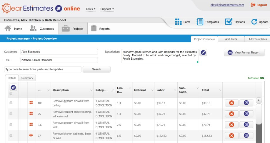 Clear Estimates Features and Functionality Clear Estimates Features and Functionality