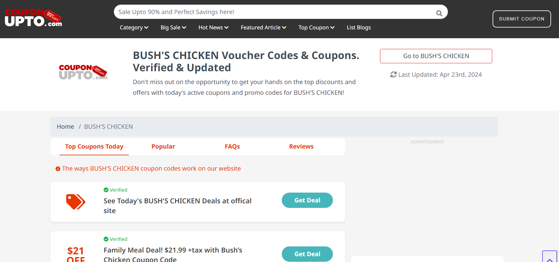 BUSH'S CHICKEN Coupon Code — Get 85% Off in July 2025