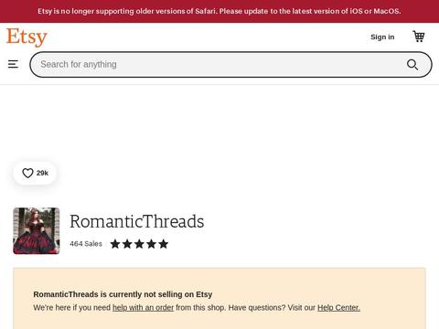 Romanticthreads.Etsy.Com Coupons and Promo Code